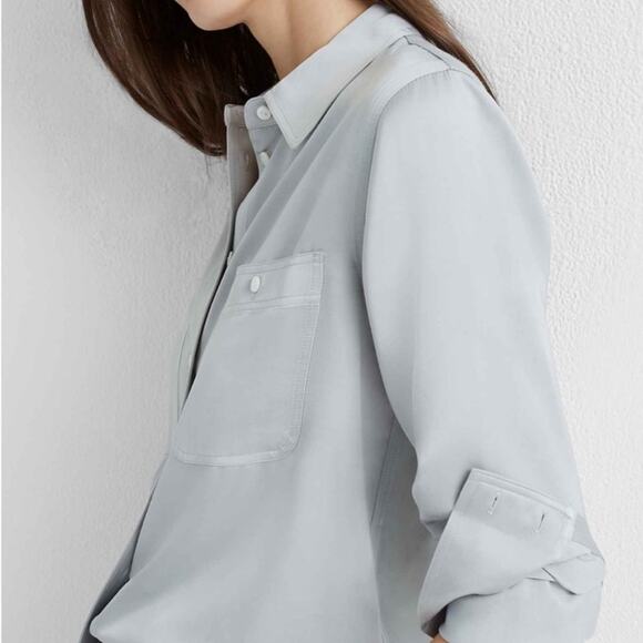 Club Monaco Carpenter Shirt Cloud Gray Silver Long Sleeve Button Front Top SMALL - Picture 5 of 13